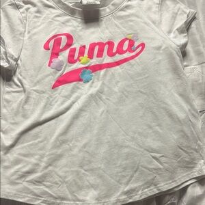 Puma White Tee with Pink Logo and Floral Accents